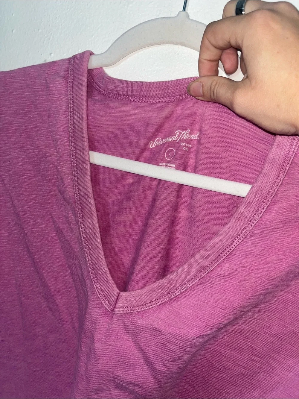 T Shirt Dress 100% Cotton Heathered Pink V Neck Heather Short Sleeve Basic Solid